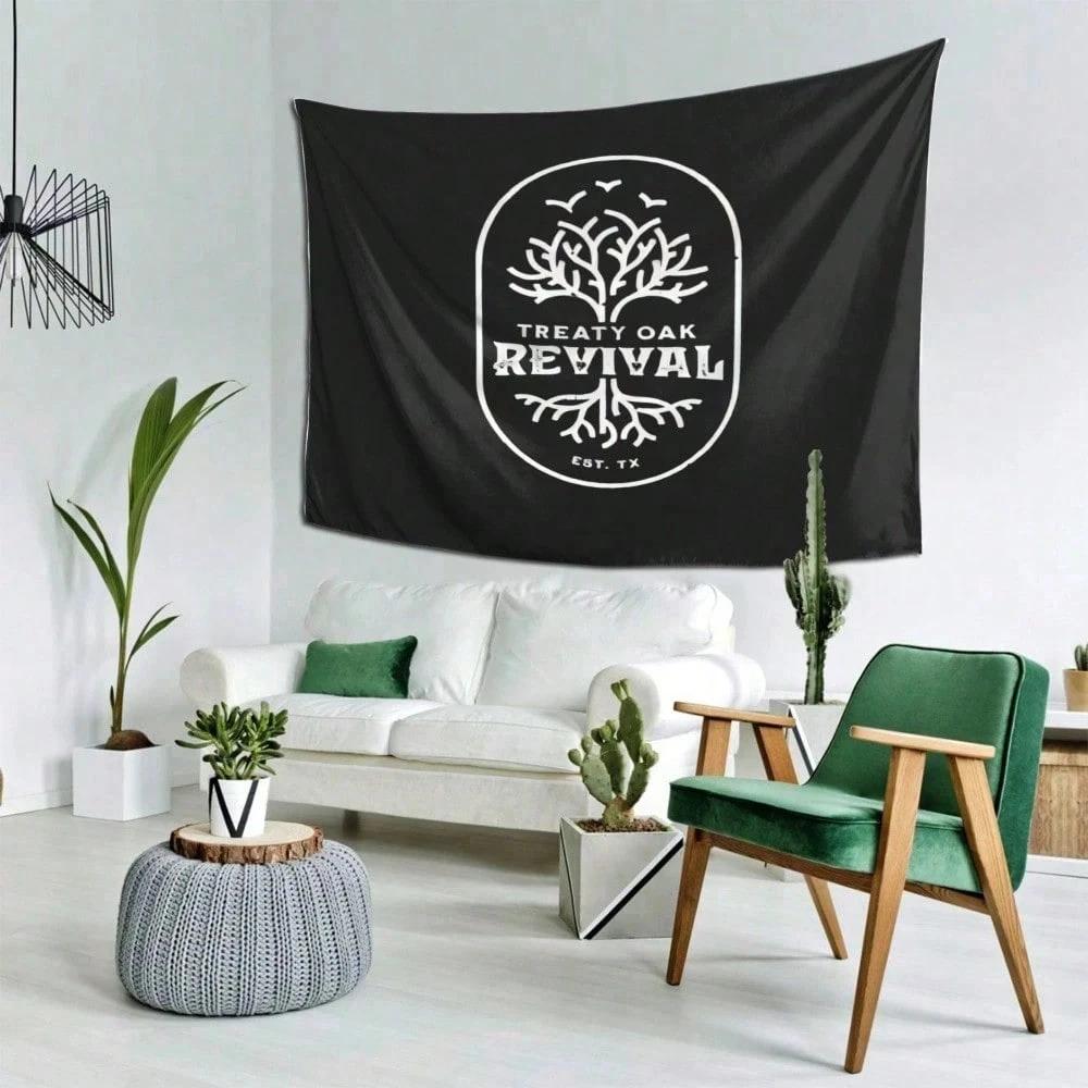 1Pc Treaty Oak Revival Logo Tapestry, Band Fan Wall Hanging, Cool Room Stuff, Large Size, Polyester 2D Print, Bedroom Stuff, Mus