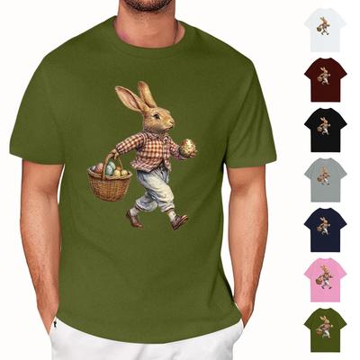 Easter - Men's Casual Baggy Bunny  Print T-shirt Round Neck Pull-over Short-sleeved Top