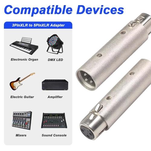 Xiatiaosann 3-Pin XLR To 5-Pin XLR Adapter, 5-Pin Male To 3-Pin Female Adapter/5-Pin Female To 3-Pin Male Adapter (Pack of 2) for Musical Instruments