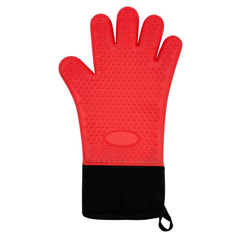 Heat-Resistant Silicone Oven Gloves - Anti-Scald, Waterproof, Flexible, Five-Finger Design for BBQ and Baking.