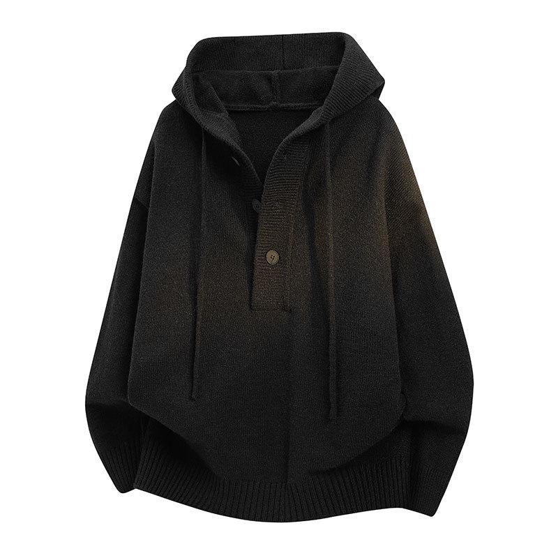 Men's Autumn Solid Color Hooded Knit Sweater - Casual Long Sleeve Warm Pullover for Teens
