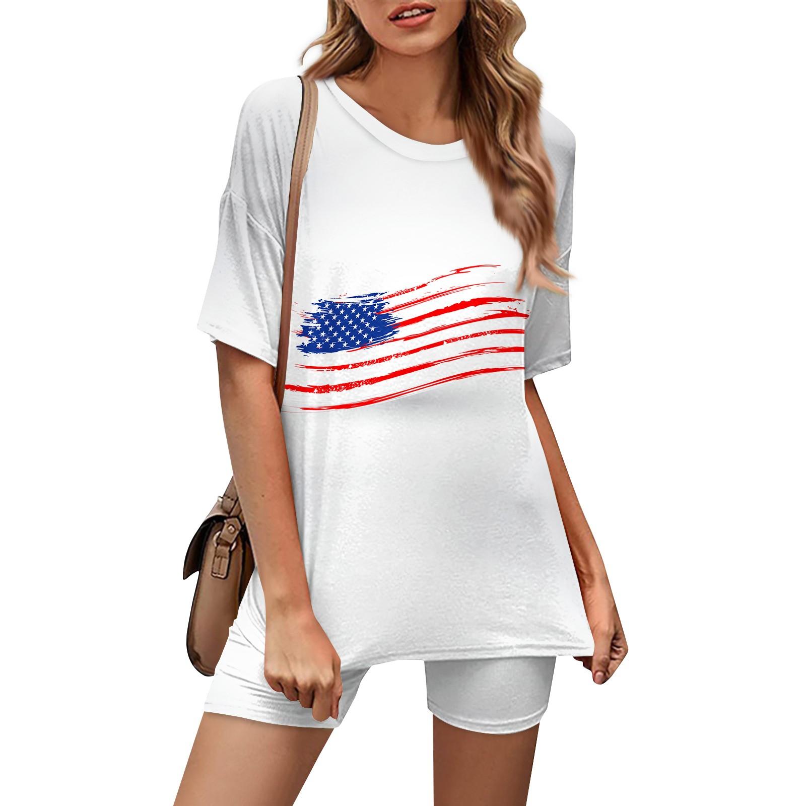 

Женский повседневный спортивный комплект из двух предметов, свободный и модный топ с принтом, комплект шорт с короткими рукавами XL белый