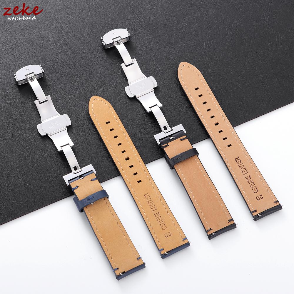 Genuine Cowhide Watch Band Butterfly Buckle Vintage Straps 20mm 22mm 24mm Men Women Soft Leather Wrist Bracelet Belt Accessory