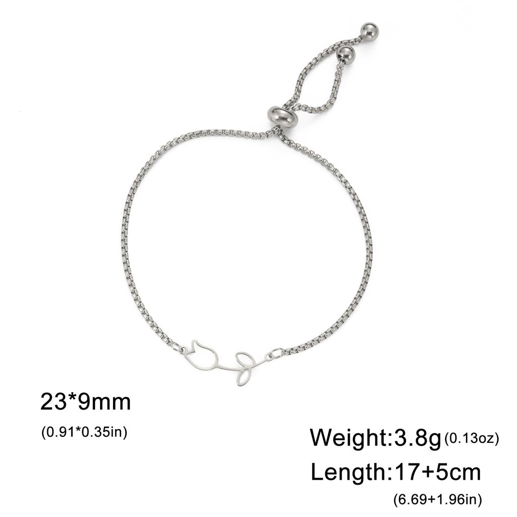 Cazador Tulip Flower Bracelet for Women Kpop Stainless Steel Double Layers Beads Chain Bracelets Jewelry Birthday Gift New