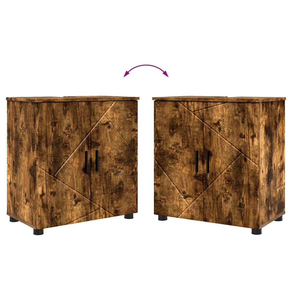 Bathroom Cabinet with Door Smoked Oak 61 X 35 X 64 Cm