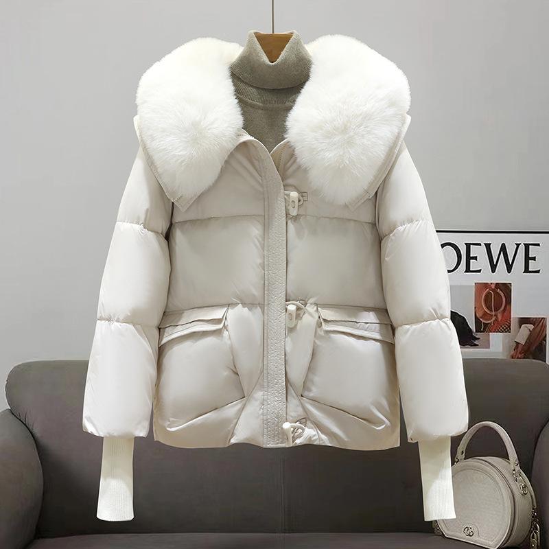 

Зимняя короткая хлопковая одежда с большим меховым воротником, новая модная одежда для мамы в иностранном стиле, теплая куртка M белый