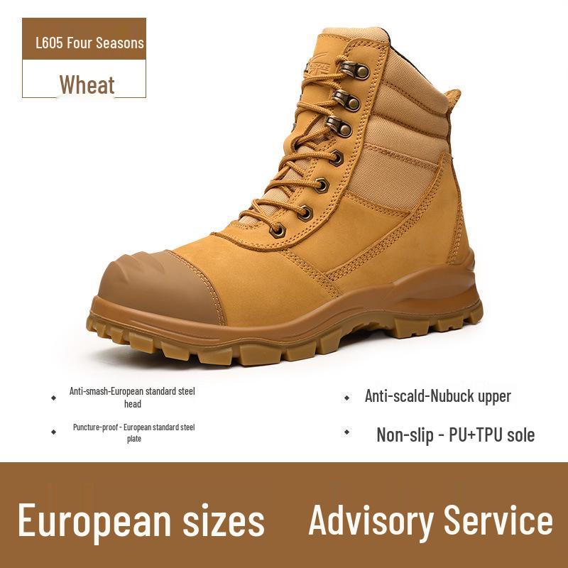 

Men s European Standard Safety Boots - Anti-Smash, Anti-Puncture, High-Top Side Zipper, Genuine Leather