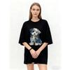 Oversized T Shirt Black Dog Print Casual Wear for Women Streetwear Fashion Loose Fit Top Summer Outfit