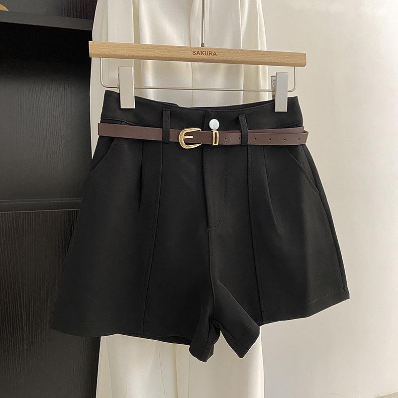 2025 Summer Korean Style Retro High-Waist A-Line Wide-Leg Women's Casual Shorts