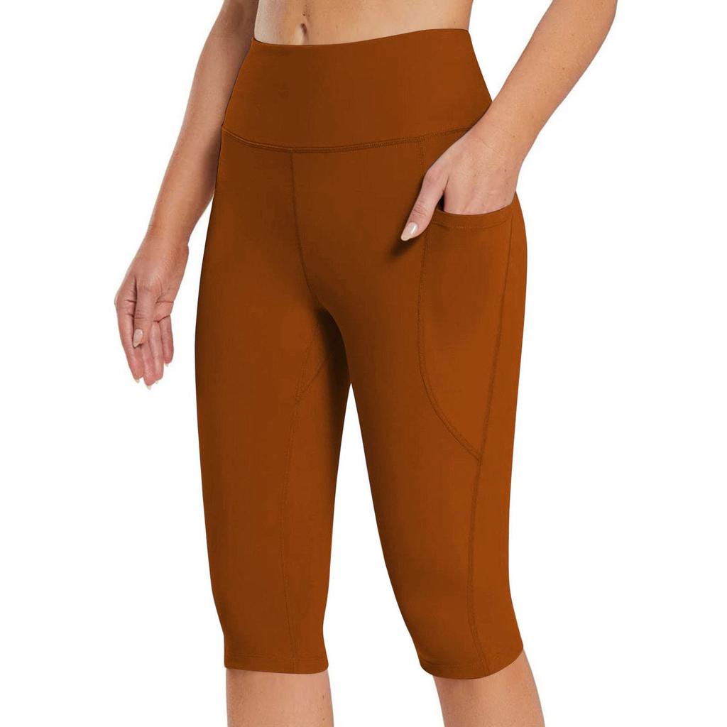 Pantaloncini con tasche da allenamento per motociclisti da yoga a vita alta da donna, leggings atletici