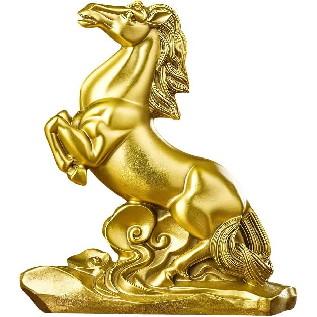 Aris & Juno Brass Zodiac Horse Statue with Auspicious Cloud Base, Traditional Chinese Galloping Horse Figurine, Antique Copper Craftsmanship for
