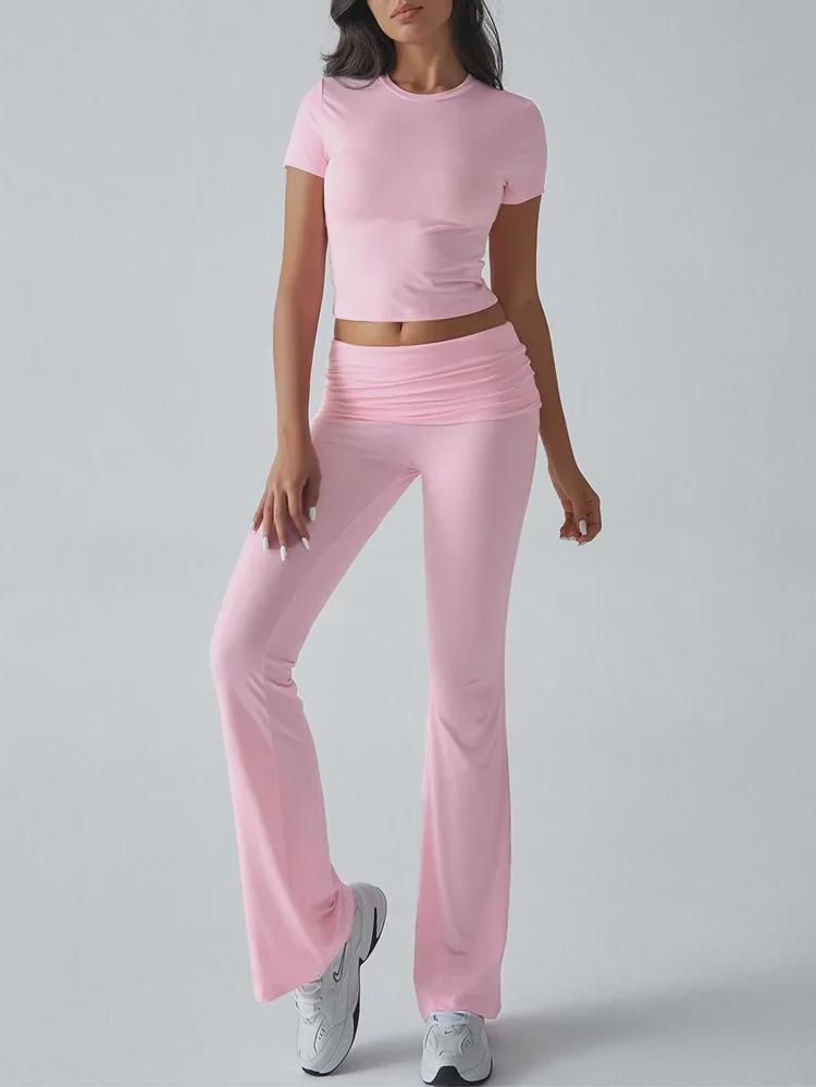 Diyun Women's Casual Solid Color Slim Short-Sleeved Long Pants Suit for Spring/Summer 2025