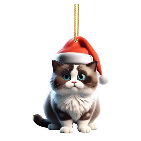 Christmas Cat Ornament 2D Acrylic Cute Cat Xmas Tree Pendant