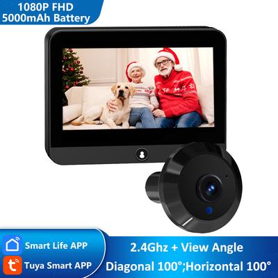 Siyah Mini 1080P Tuya Akıllı Yaşam Ev 4.3' Dijital Kapı Zili Görüntüleyici Göz Deliği Kapı Video Kamera Göz WiFi IR 940nm Gece Görüşü S50