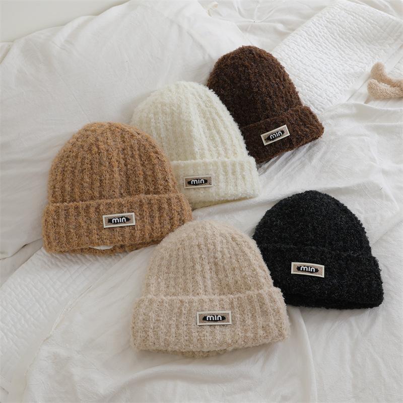 Japanese Solid Color Letters Plus Color Wool Wool Hat Simple Face Showing Small Loose Versatile Knitted Hat