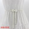 Mei Mary Women's korean style sweet bow dress with pearl waist chain - ladies' fashion decorative slim belt