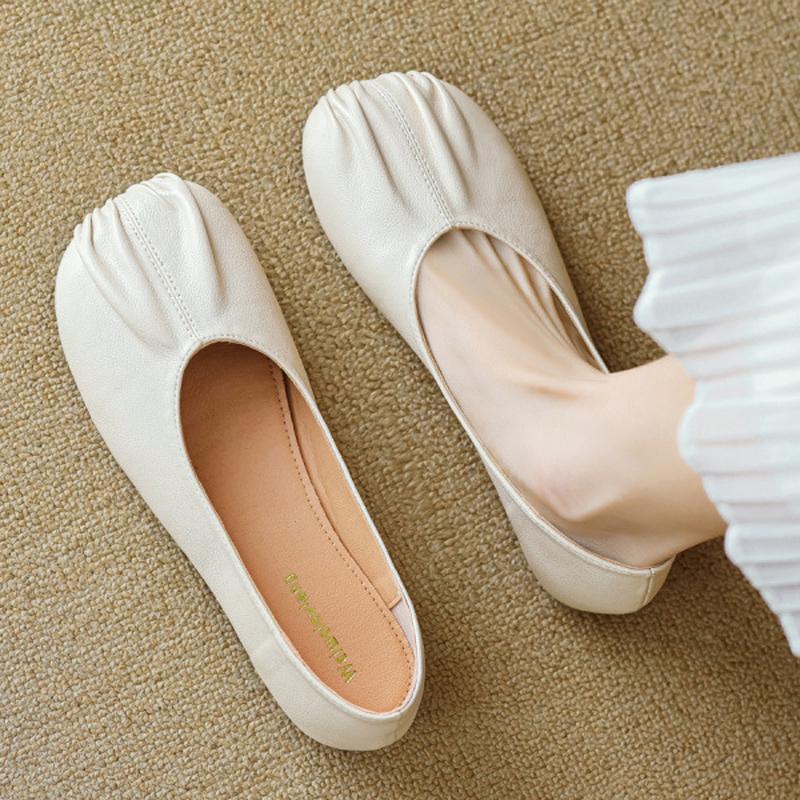 Round Toe Loafers Women Soft Leather Flats Shoes Patchwork Sewing Moccasins Female Cozy Ballet Slip On Lazy Mules