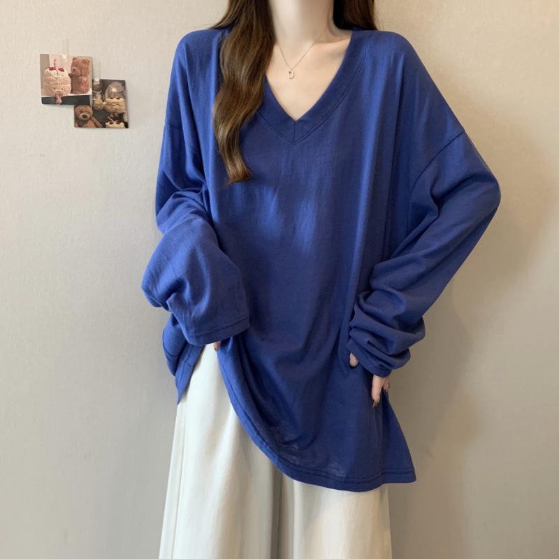 Autumn Plus-Size V-Neck Casual Slimming Long-Sleeve T-Shirt 4XL