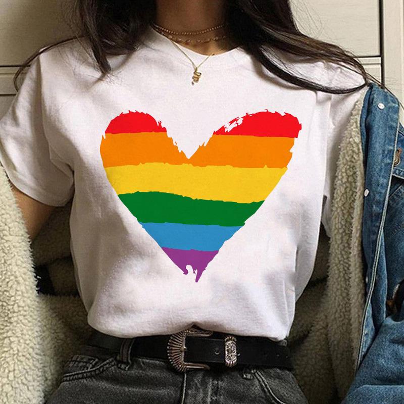 Women Casual T Shirt Womens Fashion Cute Love Print Harajuku Female Basic Short Sleeve T-Shirt White Simple Tshirts Tops Tshirt