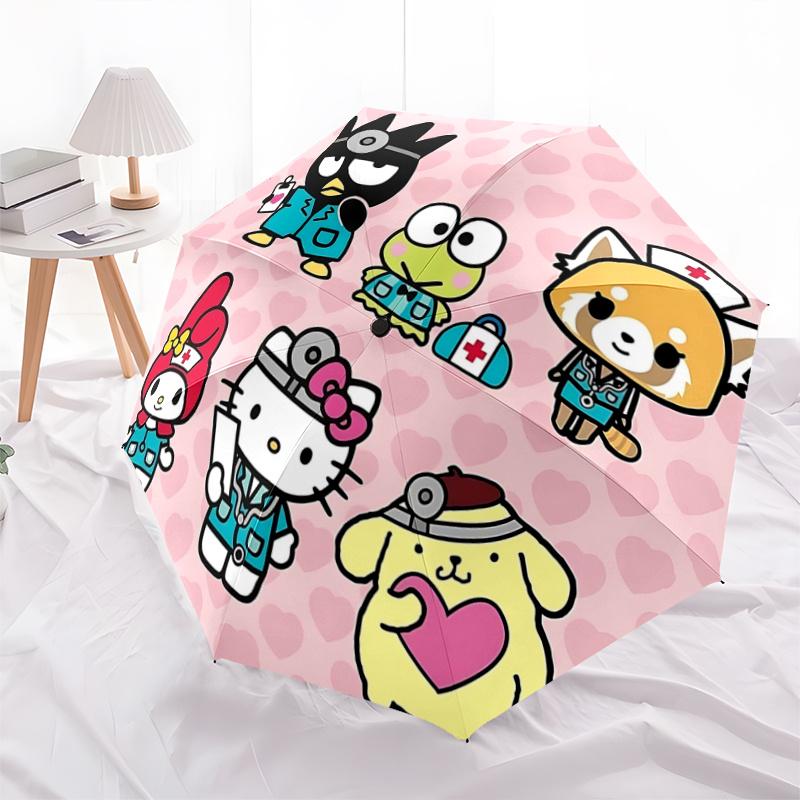 

1pc Hello Kitty Nurse Theme Automatic Opening/Closing Umbrella with Convenient Portable Design, 8-Bone Iron Frame Outdoor Umbrella, Perfect Gift for F