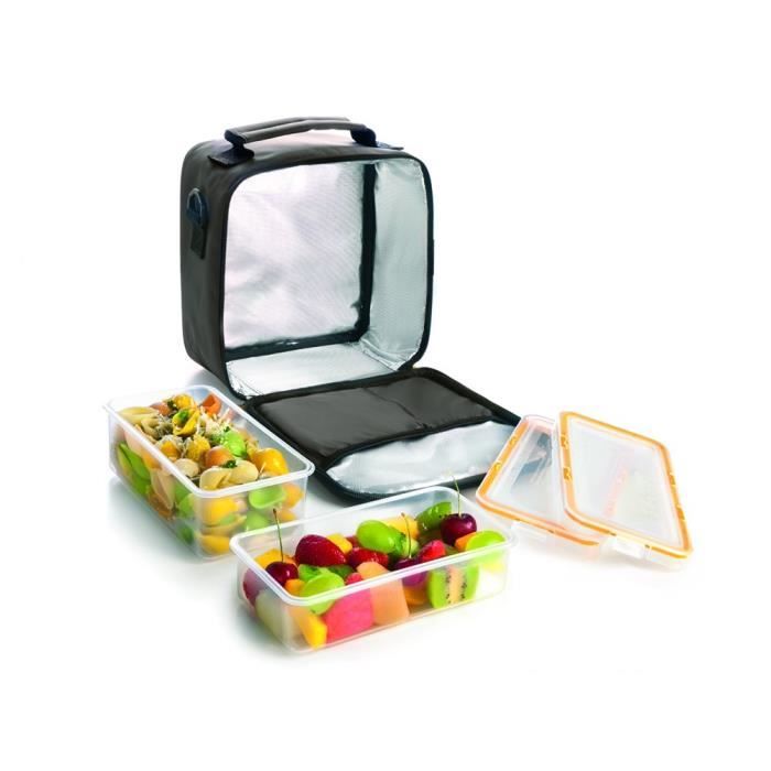 Porte-alimention - ibili - lunch away - noir - 22 x 22 x 12 cm - 2 conteneurs inclus