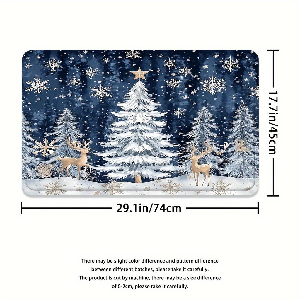 4Pcs Bathroom Shower Curtain Set Elk Christmas Tree Print Bathroom Curtain With 12 Hooks Non Slip Rugs Toilet Cover Mat Bathroom Partition