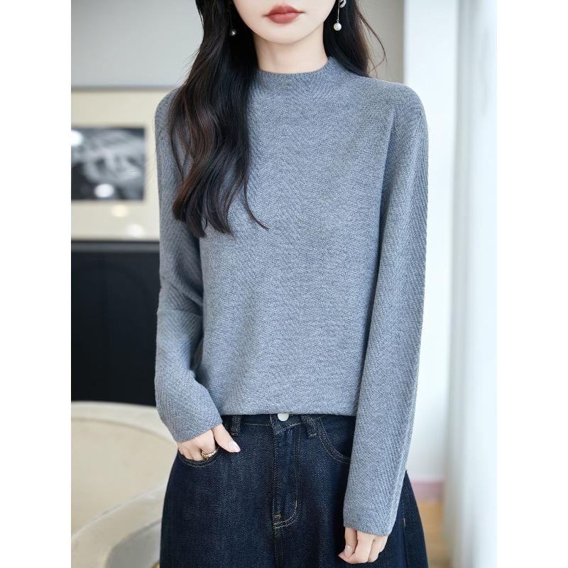 VEZFAA Women's Fashion Casual Fall Winter Solid Color Print Long Sleeve Half Turtleneck Sweaters