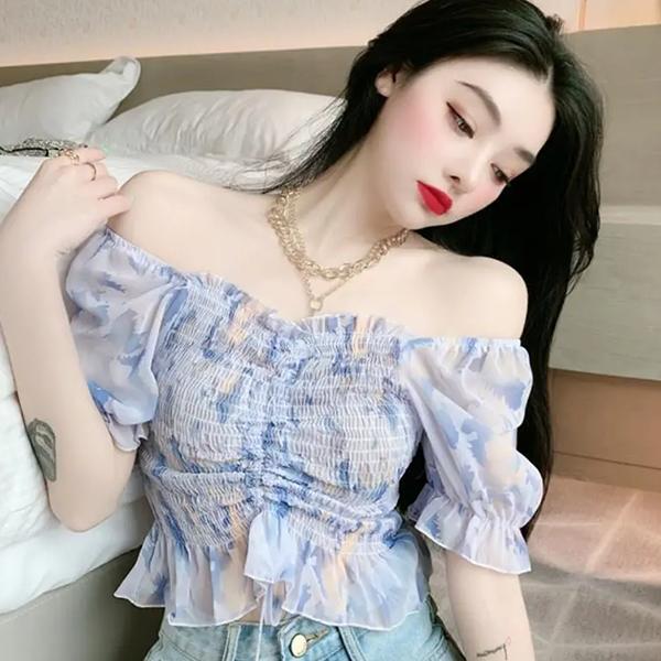 

WTEMPO Женские весенне-летние дышащие рубашки с открытыми плечами, женские ретро элегантные повседневные свободные тонкие топы с цветочным принтом XL фиолетовый