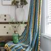 American Vintage Cotton Linen Curtain Bohemian Style Color Stripe Printing Curtain Living Room Semi-transparent Fringe Curtain
