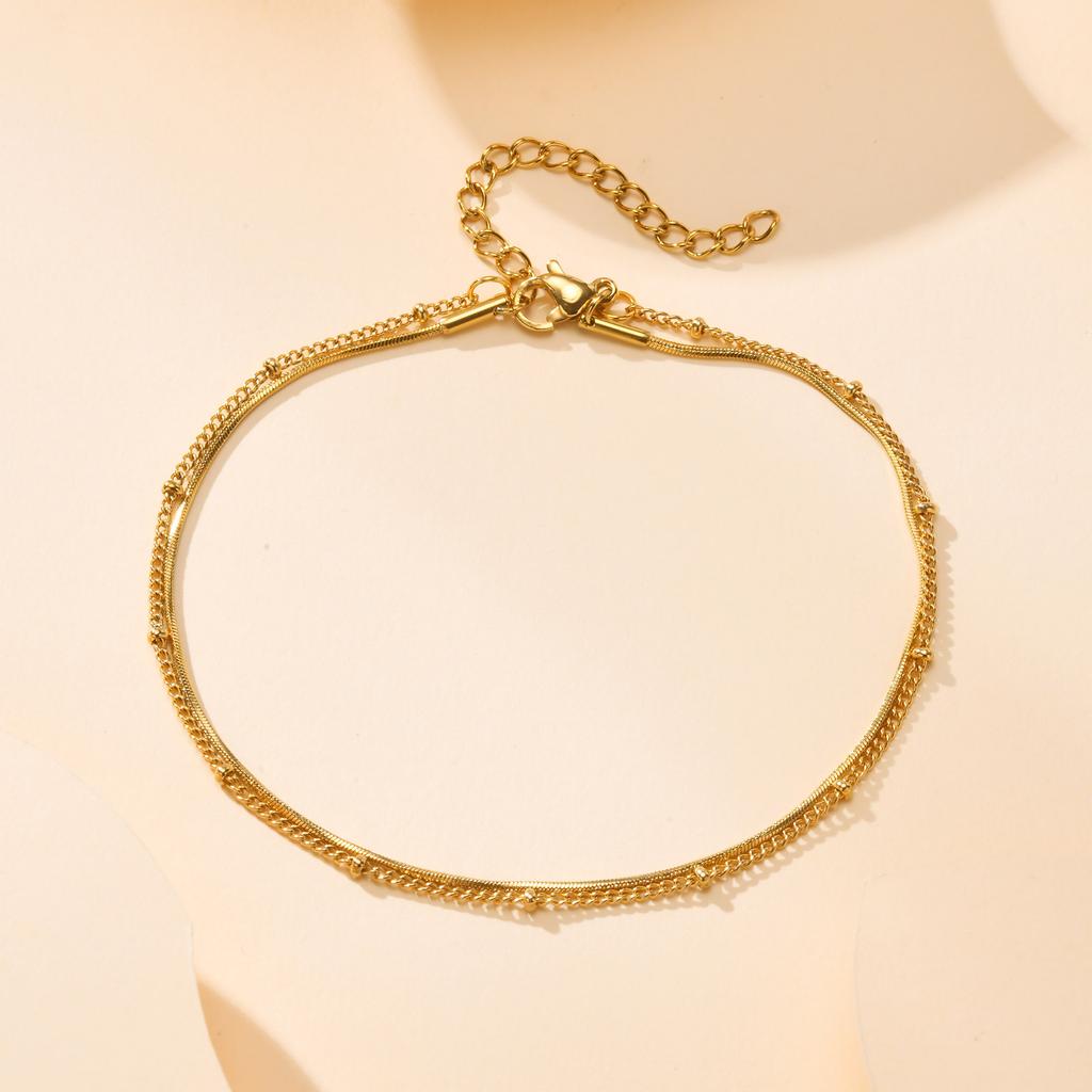 Women Anklet Summer Round Bead Chain Double Layered Square Snake Foot Chain,Simplicity Temperament Holidays Ankle Bracelet