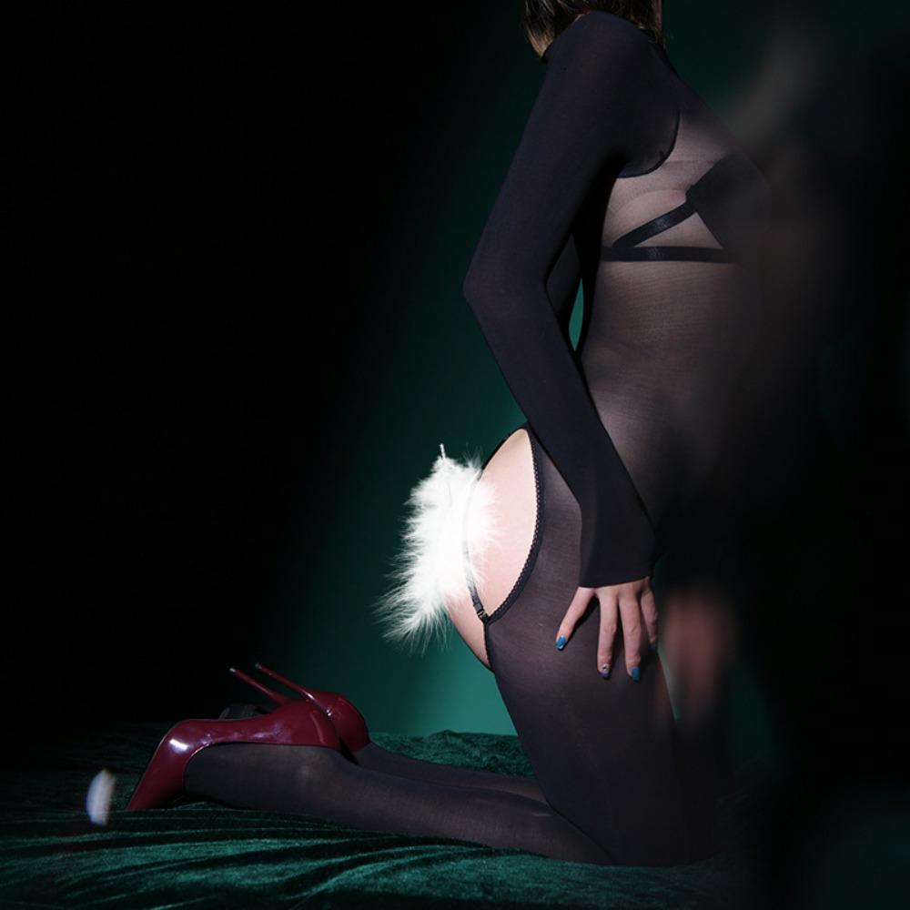 Qinghe 10D Velvet One-piece Stockings Sexy Transparent Meat Black Stockings Autumn and Winter Large Size Open Crotch Whole Body Removal Straps