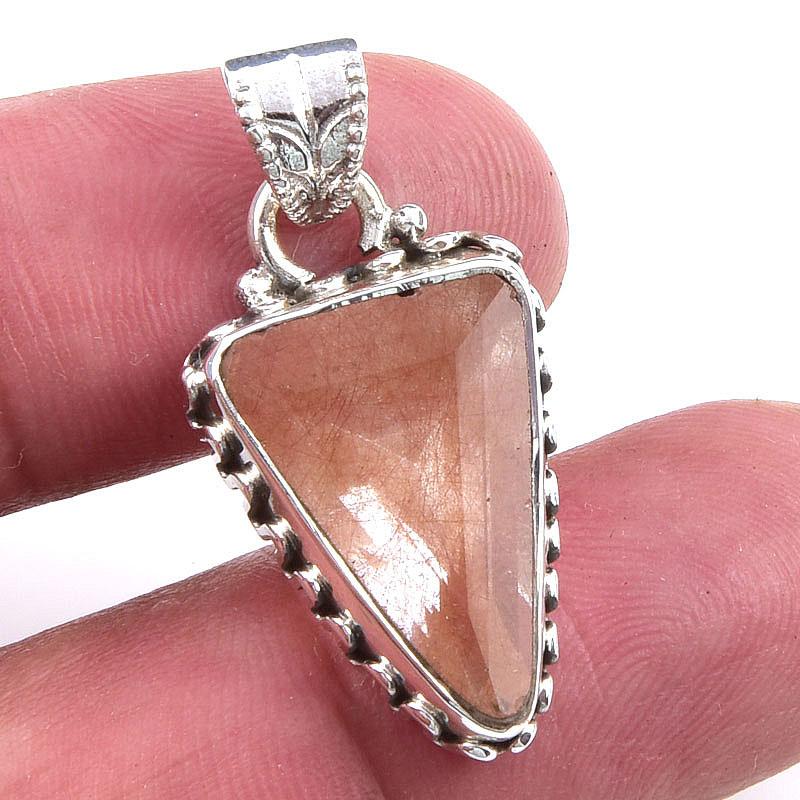 

Natural Angel Hair Quartz Gemstone 925 Solid Sterling Silver Pendant 1.25 d8Y33