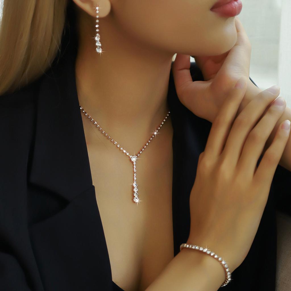 4PC Women's Fashion Copper Claw Chain Minimalist Necklace Earrings Bracelet Zircon Set Party Festival Gift