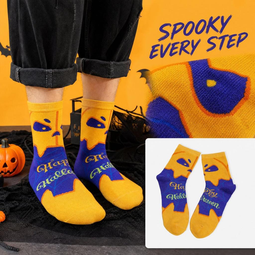 Halloween Socks with and Pumpkin Print Casual Cotton Socks for Men Women