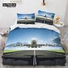 Boys Airplane Duvet Cover King Queen Polyester Aviation Aircraft Runway Bedding Set Sky Scenery Bedspread Cover with Pillowcase Gift