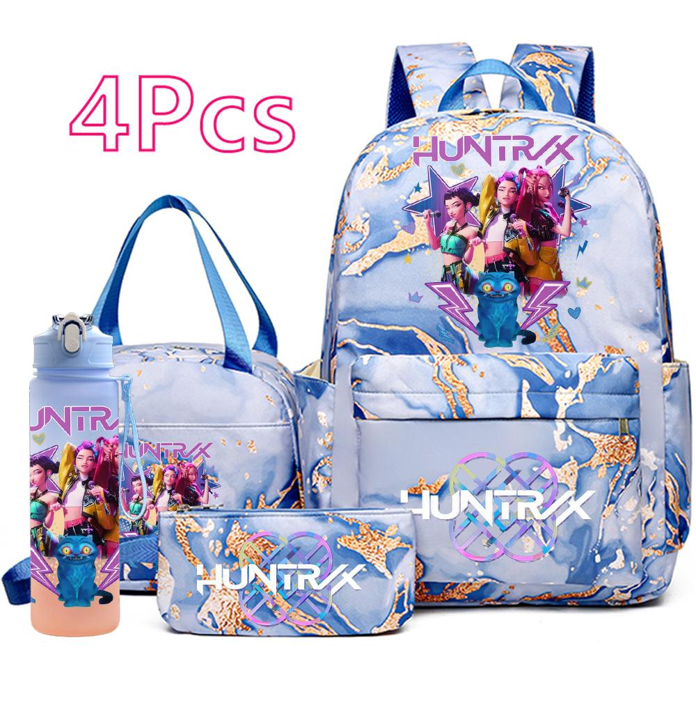 4 stuks/set K-Pop Bedrukte Rugzak Handtas Etui met 750 ml Waterfles voor Tiener Jongen Meisje Schooltas Student Grote Capaciteit Boekentas Mochila