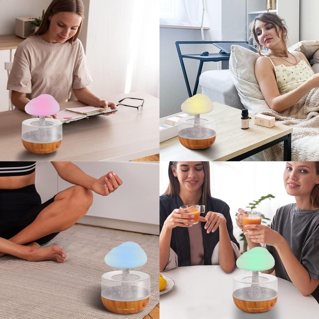 Rechargeable Cloud Rain Humidifier for bedroom with Soothing Rain Sounds Home Essential Oil Diffuser with 7 Colors LED Light
