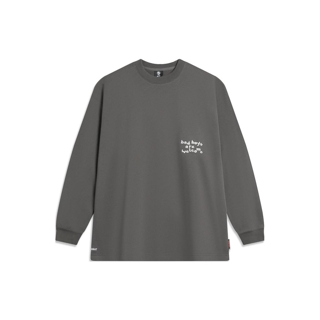 Li Ning Badfive Letter Print Loose Round Neck Sweatshirt Unisex Sweatshirt Street-Grey AWDT891-1