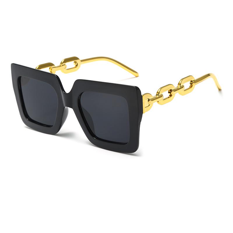 2022 Retro Square Modern Sunglasses with Trendy Chain Legs and Large Frame for Women As Shown