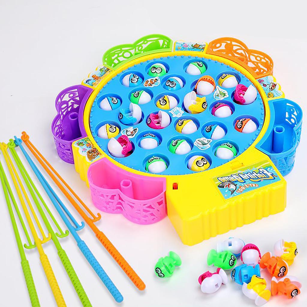 Electric Music Rotating Fishing Disc, Magnetic Fishing Rod Set Puzzle Early Education Toy, Children'S Interactive Toy