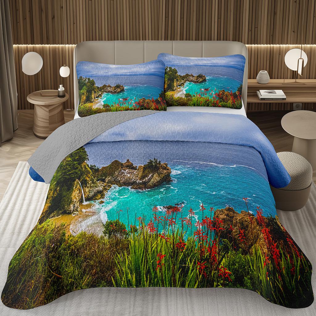 Tree Bedspread Nature Landscape Bedspreads for Boys Girls Reversible Grey Coverlet Set Modern Abstract Art Quilted Bedding Queen