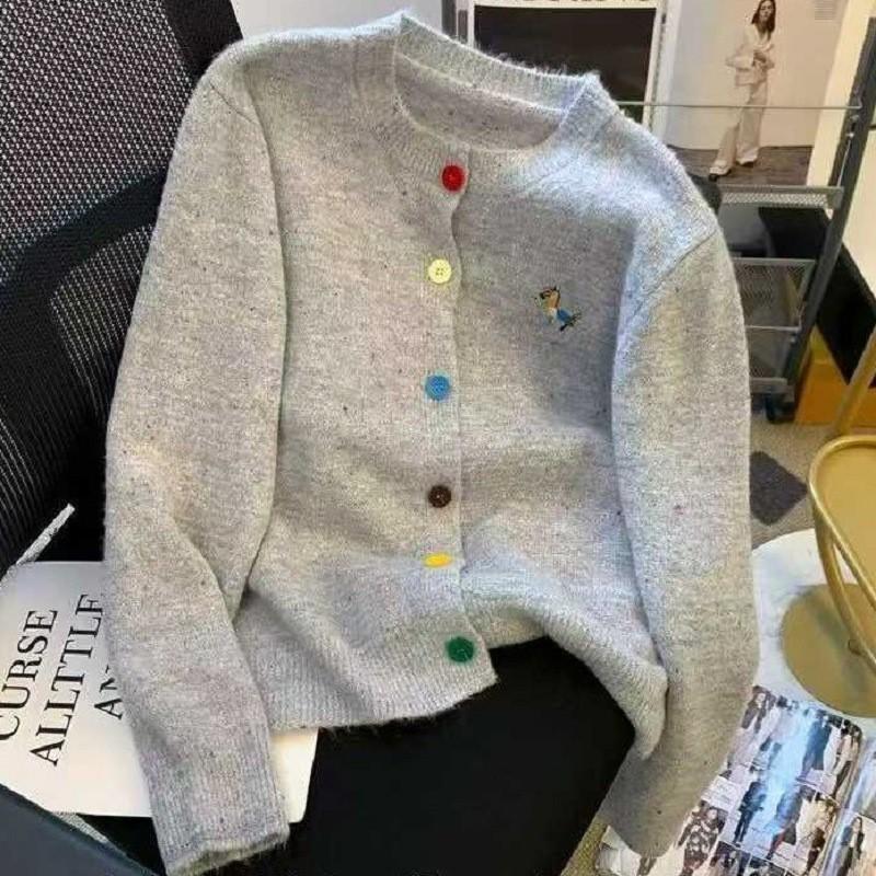 Cárdigan de Punto Oversize para Mujer con Motivo de Caballo Bordado Ajuste Holgado Top de Manga Larga