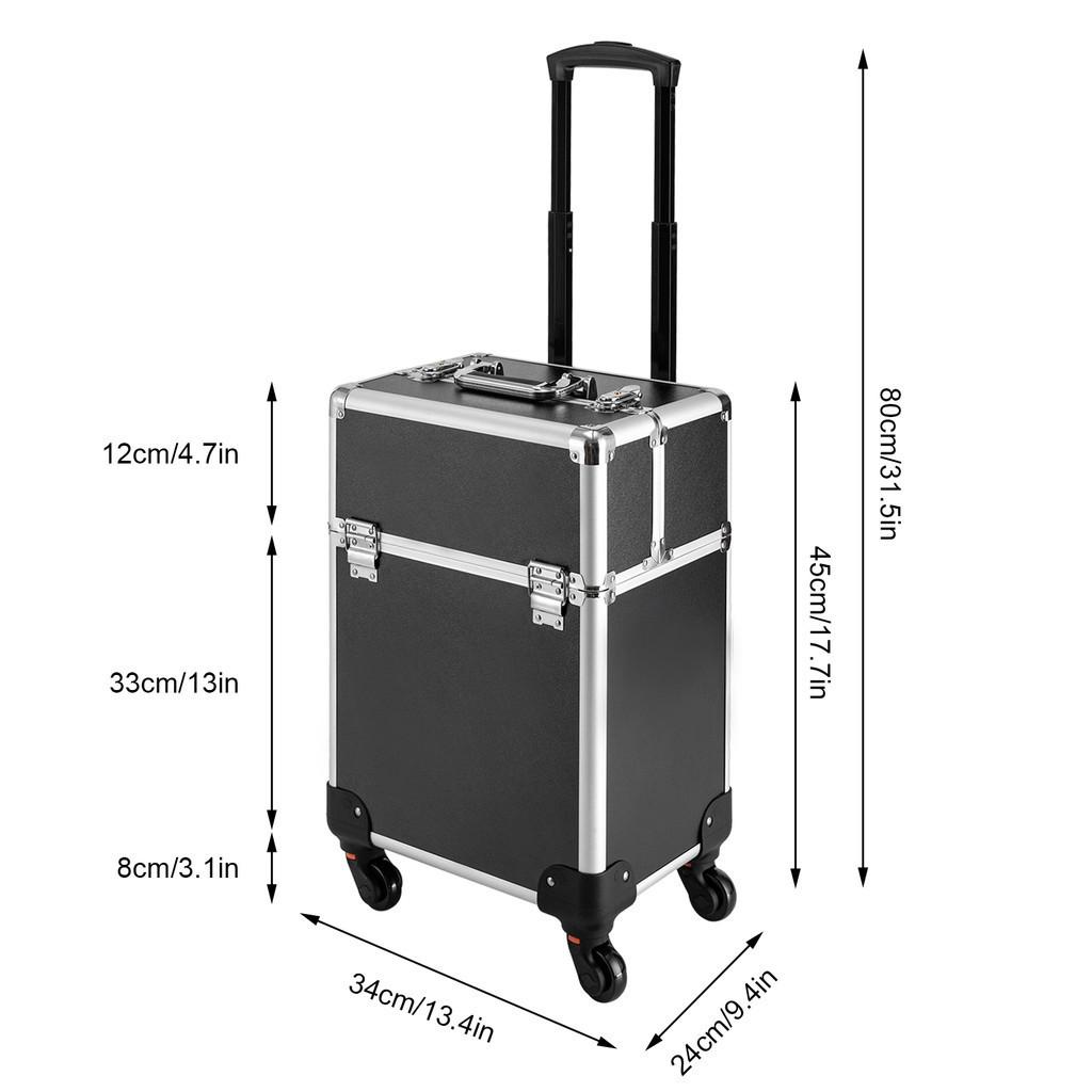Large Capacity Trolley Makeup Box Professional Makeup Artist Toolbox Aluminum Alloy Multi-layer Storage Box 34*24*45cm