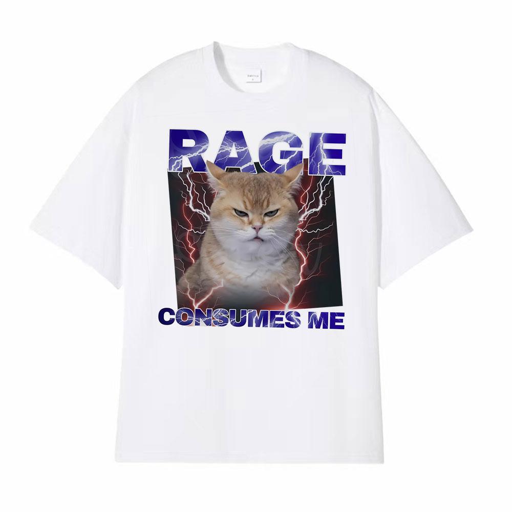 Funny Rage Consumes Me Comfort Angry Cat Meme Graphic TShirts Mens Clothing Vintage Classic 100 Cotton Oversized T Shirt Tops