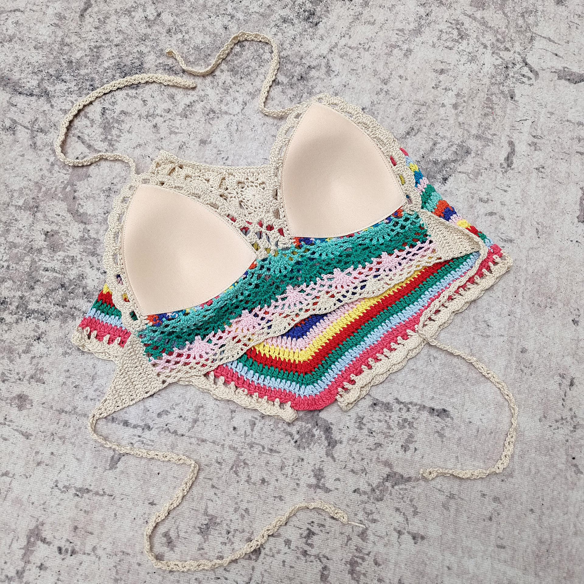 

Красочные вязаные крючком купальные шорты бикини ручной работы L