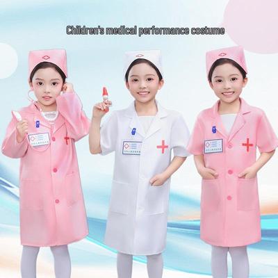 Kids' Doctor Nurse Scrub Suit - White Coat Role Play Costume with Hat for Kindergarten