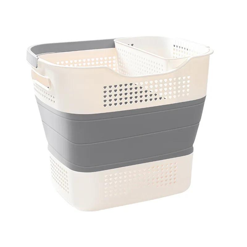 Folding Dirty Clothes Basket Plastic Material Clothing Basket Hollow Out Laundry Box with A Handle High-capacity Clothes Baskets