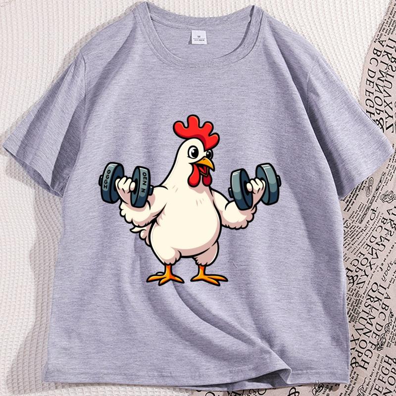 Chicken Workout Tshirt Cotton Casual Funny T Shirt Men Bodybuilding Tees Crewneck Short Sleeve Tshirt Breathable Streetwear