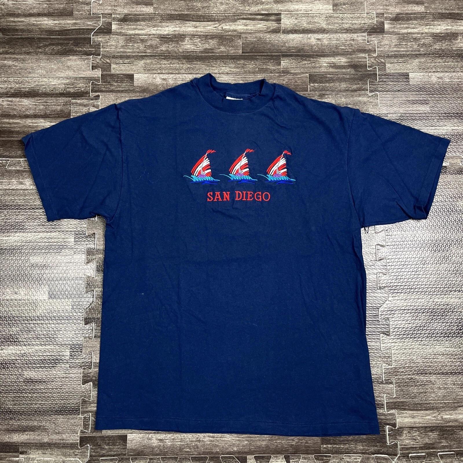 

Vintage 90s San Diego Souvenir Tshirt Single Stitch Blue Large VTG Sailing Beach 2XL