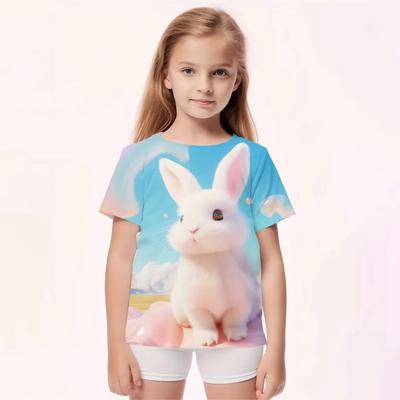 Vestiti per Bambina Cartone Animato Coniglietto Carino Stampa 3D Amante Animali Divertente Ragazzo Ragazza Magliette a Maniche Corte 4-14A